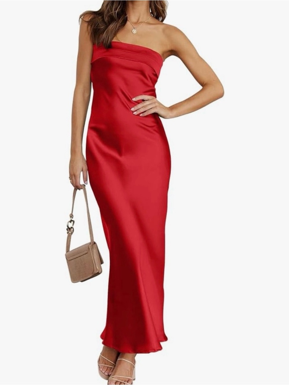 Elegant Strapless Red Satin Evening Dress